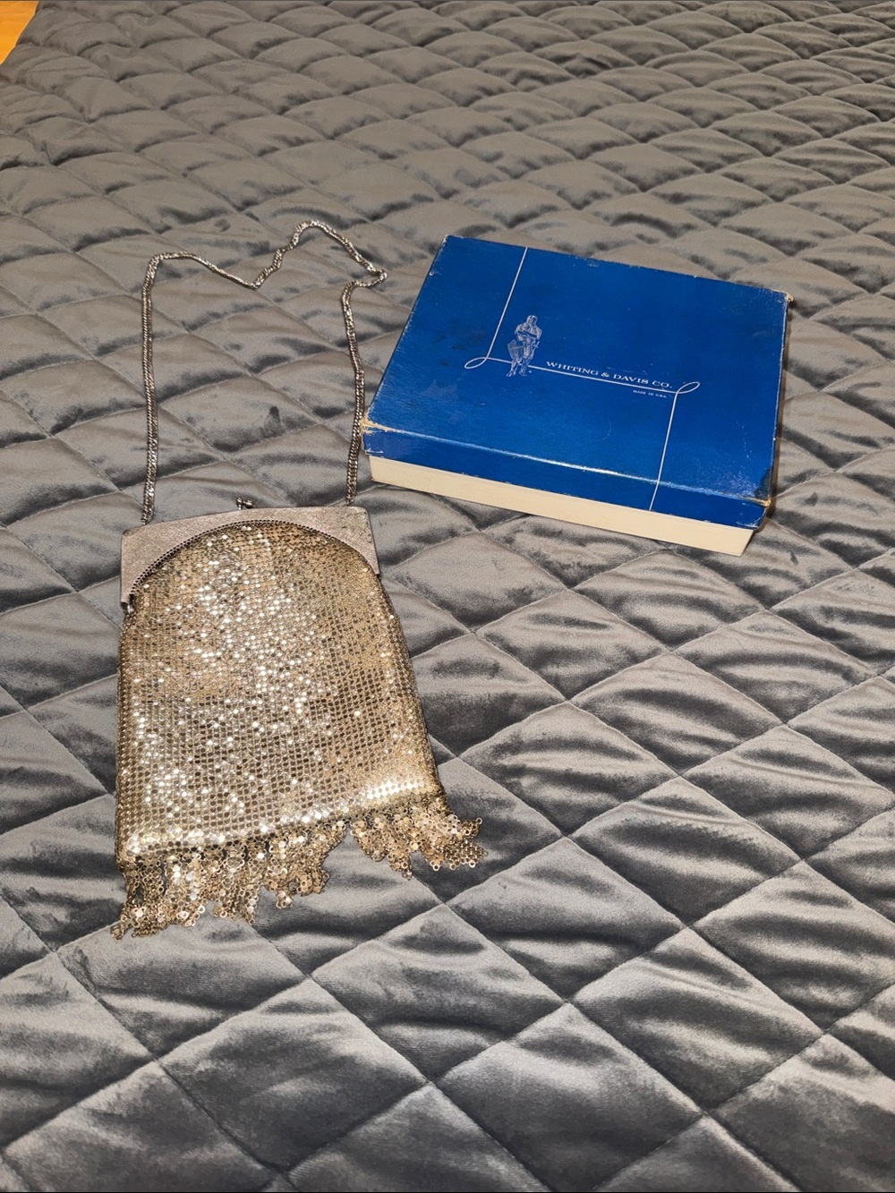 RARE Vintage WHITING & DAVIS CO. Silver Armor Mesh Fringe Evening Bag